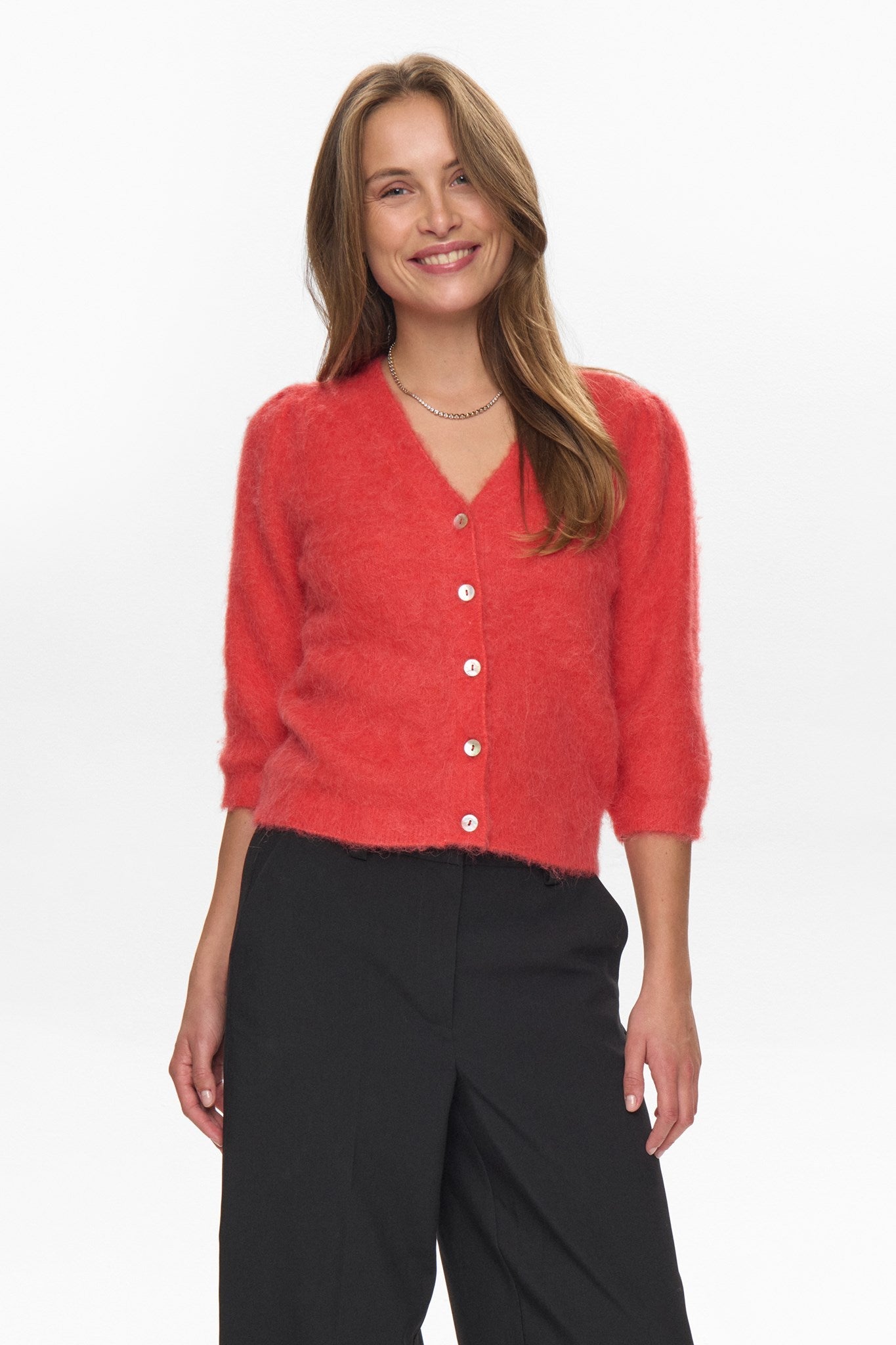 NUSURI BRUSHED SS CARDIGAN - Fiery Red